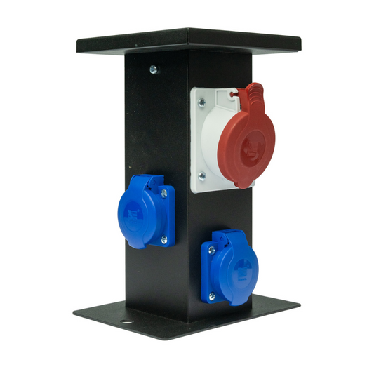 Alu Baustromverteiler Steckdosensäule 1 x CEE16A/400V + 2 x 230V Schuko Außensteckdose Gartensteckdose IP44