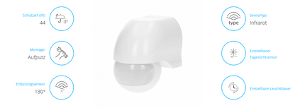 Bewegungsmelder 180 Grad IP44, 1200W, weiß