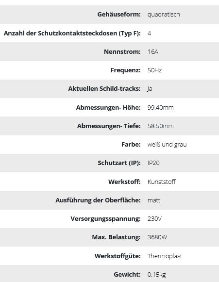 4x2P+Ed (Schuko) Verteiler, weiß-grau
