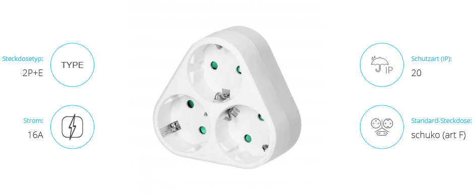 Dreifachverteiler 3x2P+E (Schuko), weiß