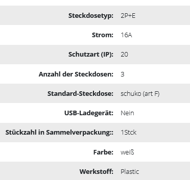 Dreifachverteiler 3x2P+E (Schuko), weiß