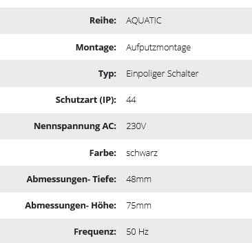 Aufputzanschluss einpolig AQUATIC IP44 schwarz