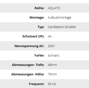 Doppelwechselschalter aufputz AQUATIC, IP 44 schwarz