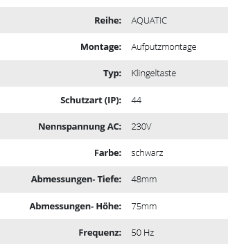 Klingeltaster aufputz AQUATIC IP44, schwarz