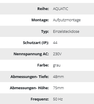 Einzelsteckdose aufputz 2P+Ed Schuko AQUATIC IP44 graphitgrau