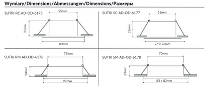 SUTRI SC Einbaurahmen für Strahler, MR16/GU10 max 50W, quadratisch, befestigt, Schwarz