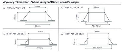 SUTRI SC Einbaurahmen für Strahler, MR16/GU10 max 50W, quadratisch, befestigt, Satiniert