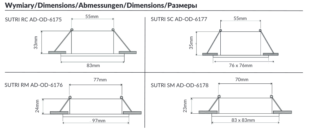 SUTRI SM dekorativer Spot-Rahmen, MR16/GU10 max 50W, quadratisch, verstellbar, satin
