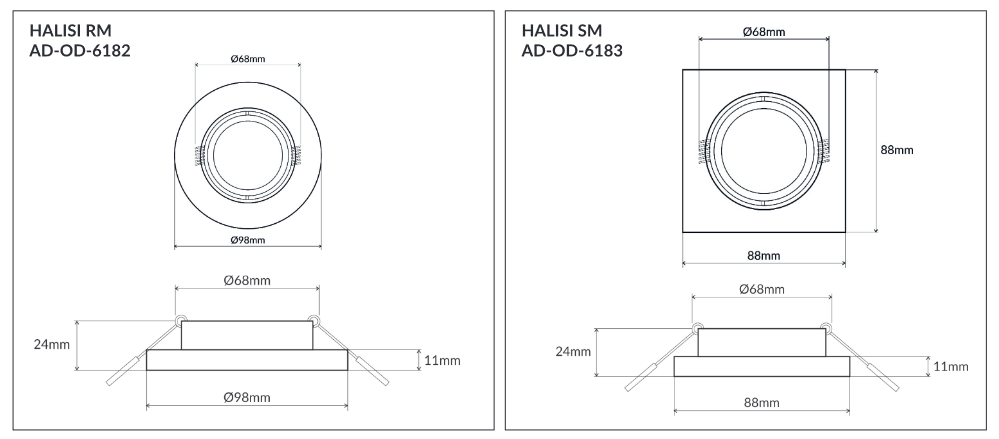 HALISI SM dekorativer Rahmen für Strahler, quadratisch, beweglich, schwarz, MR16/GU10 max. 50W
