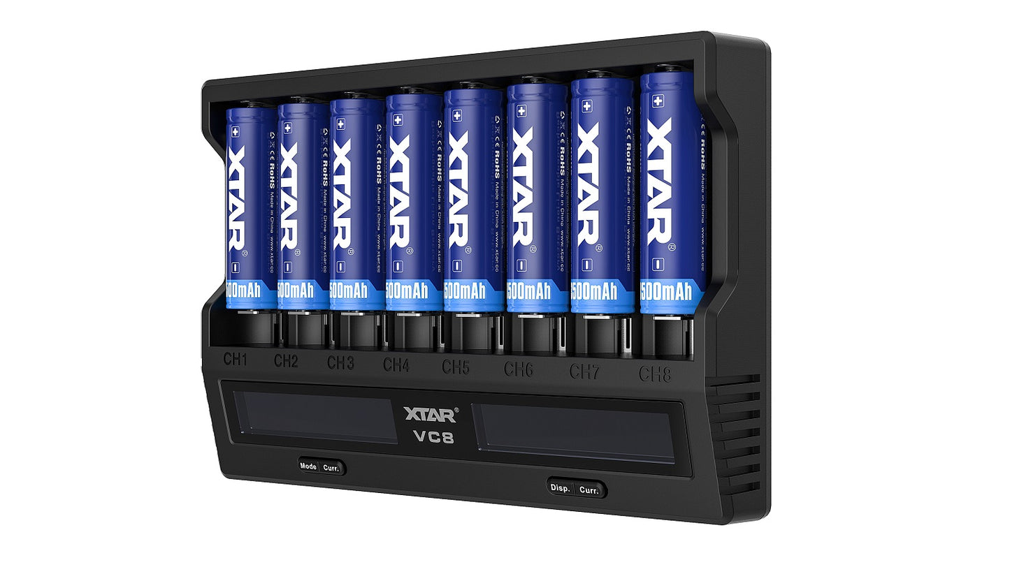 Xtar VC8 Geschütztes Ladegerät Type-C LCD mit Kapazitätstestfunktion für Li-ion, Ni-MH / Ni-CD Akkus