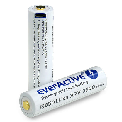 everActive 18650 3.7V Li-ion 3200mAh micro USB Batterie mit BOX und Ladekabel