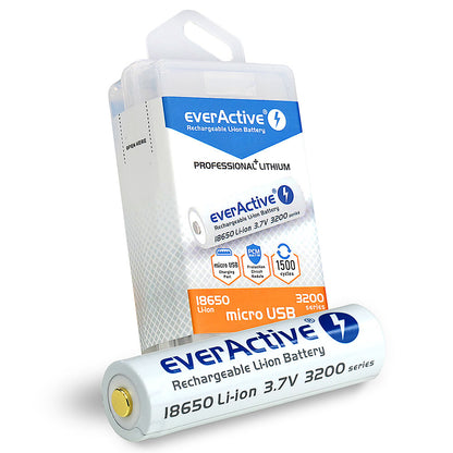 everActive 18650 3.7V Li-ion 3200mAh micro USB Batterie mit BOX und Ladekabel