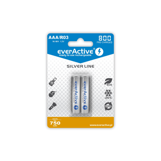 everActive Silver Line Akkus AAA HR03 1,2V 750 mAh 2er Blister